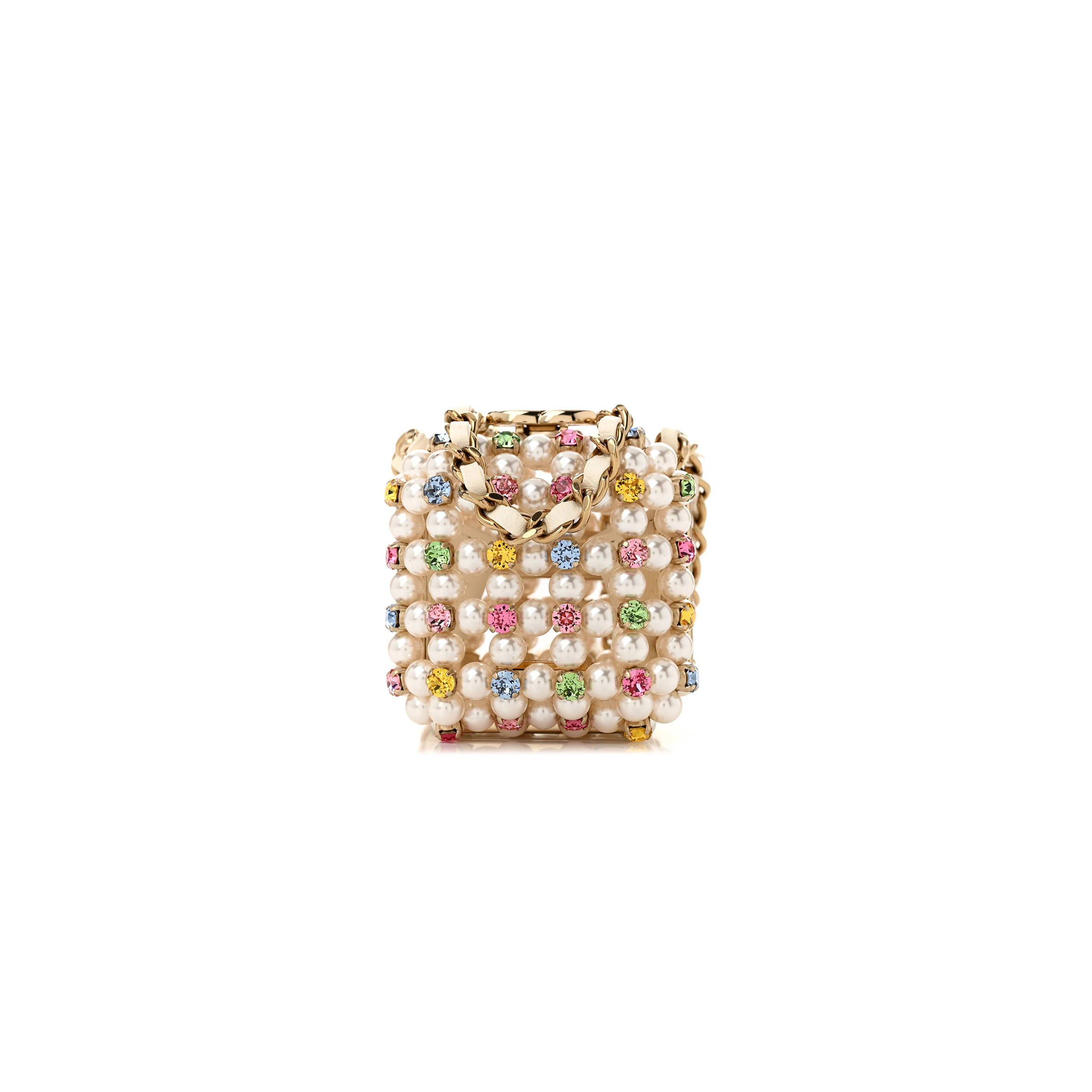 CHANEL MASTER METAL PEARL MINAUDIERE CC MINI EVENING BAG WHITE GOLD MULTICOLOR (8*7*7cm)